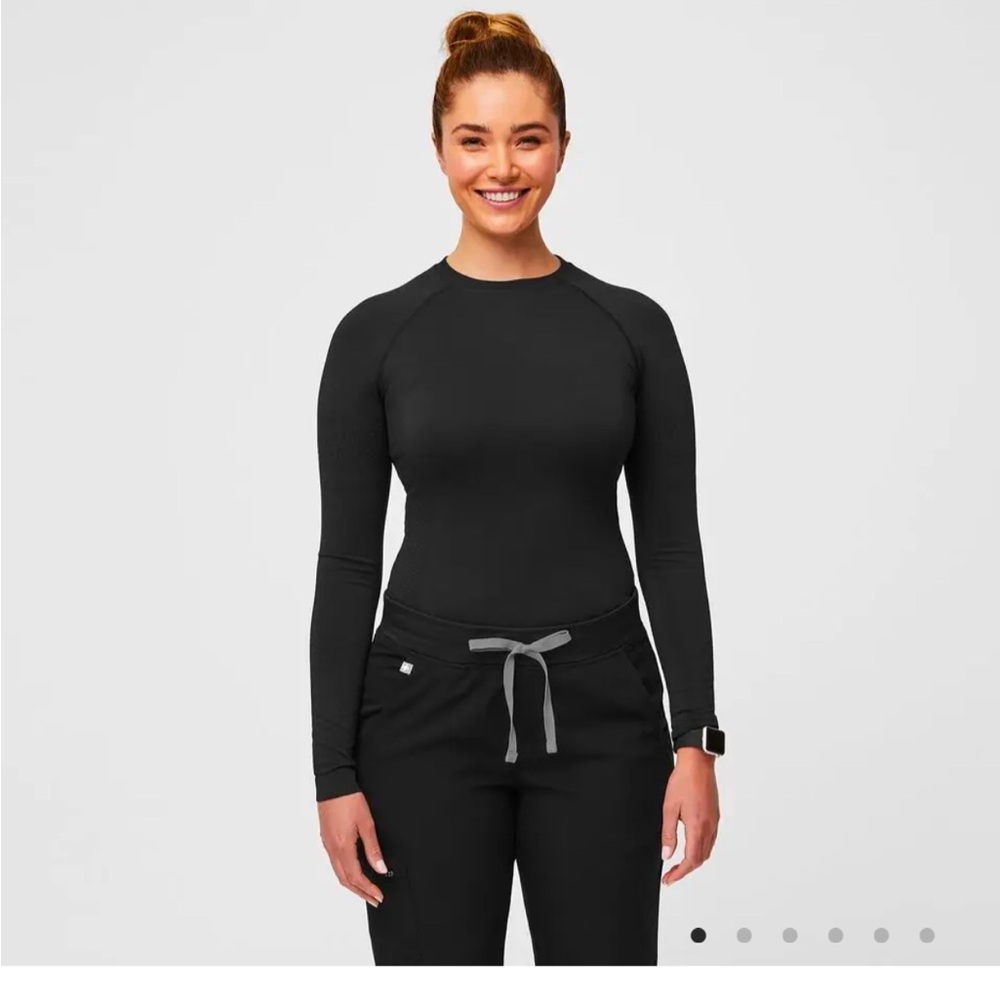 Figs Women's Black Long Sleeve Under Scrub Top